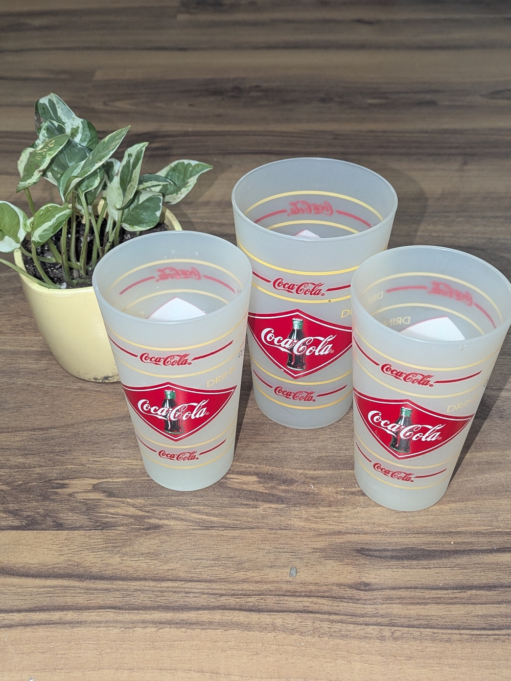 Vintage Coca Cola Coke Frosted Plastic Cups Set of 3